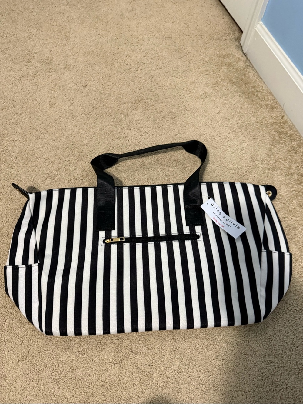 Brand new Alice + Olivia Black and White Vertical Stripe Tote